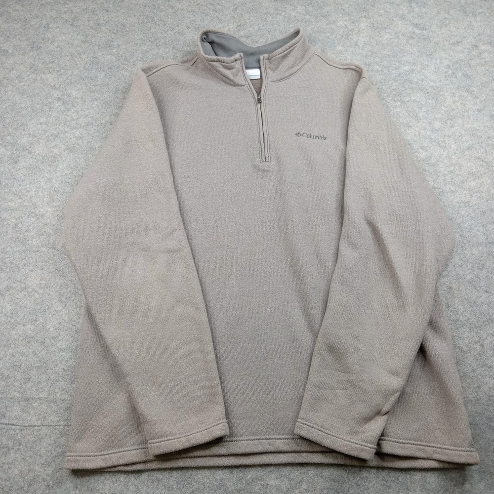 Columbia Sweater Mens XL Sweatshirt Half Zip Pullover Sherpa Fleece Taupe‎ Gray